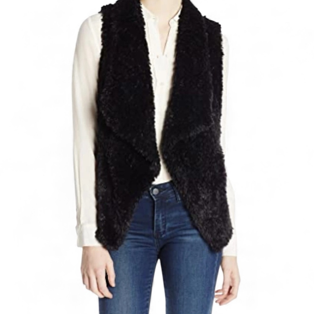 Calvin Klein Black Faux Fur Open Front Vest